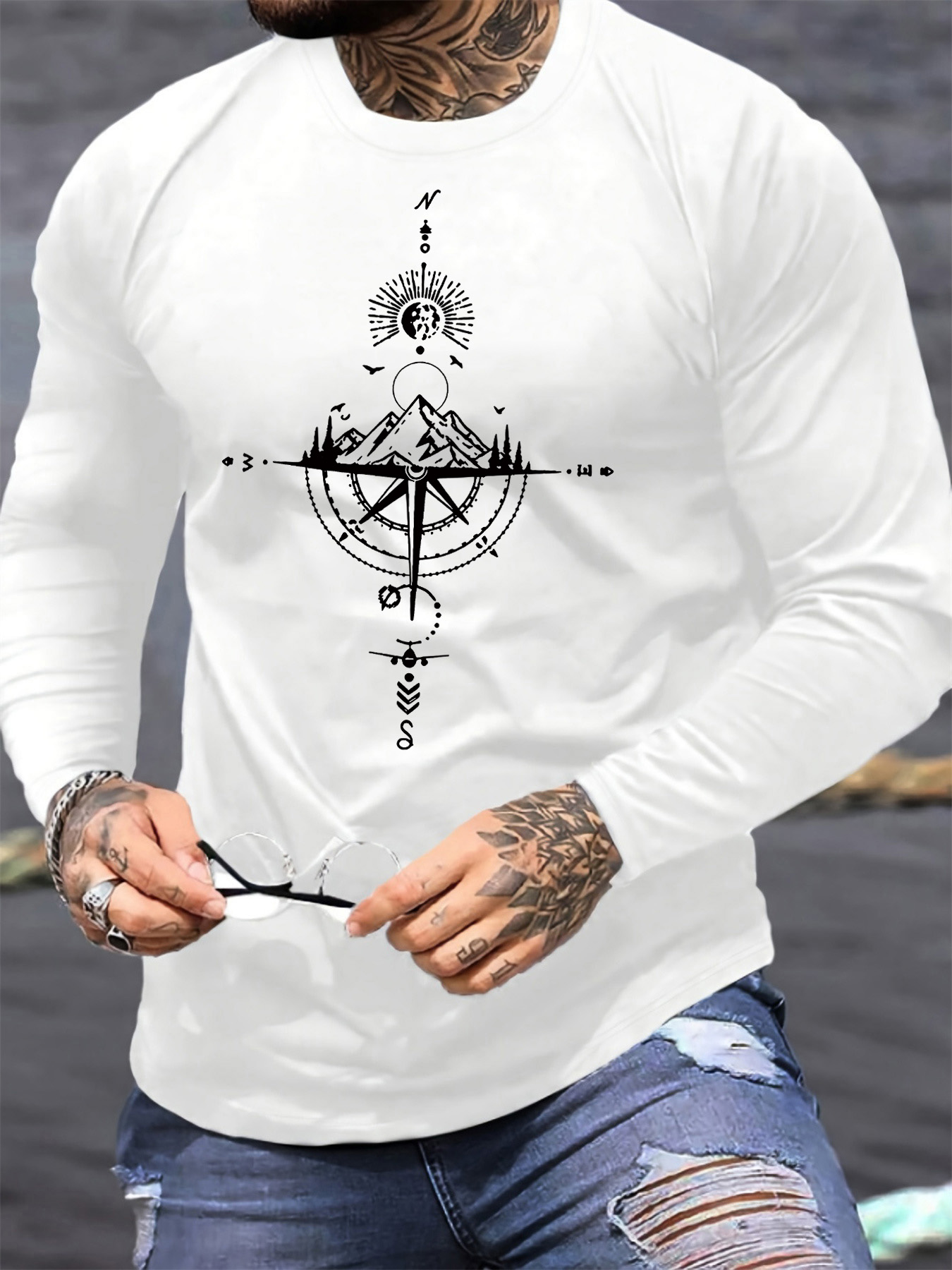 Men'S Fashion Undershirt - Męska koszulka z długim rękawem, okrągłym
