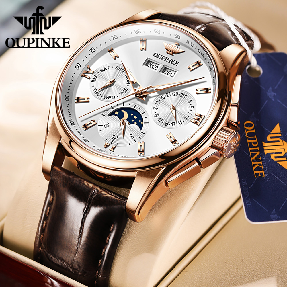 Fashion Mens Watches - Zegarki męskie OUPINKE, casualowy styl, skórzany