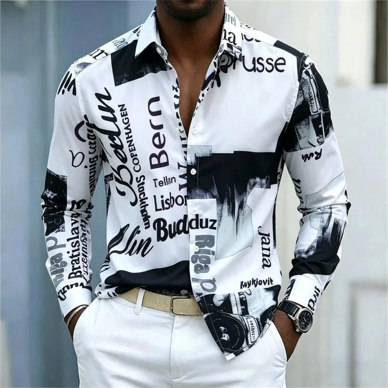 Męska koszula z nadrukiem, z d – Mens Fashion Casual recenzja i cena