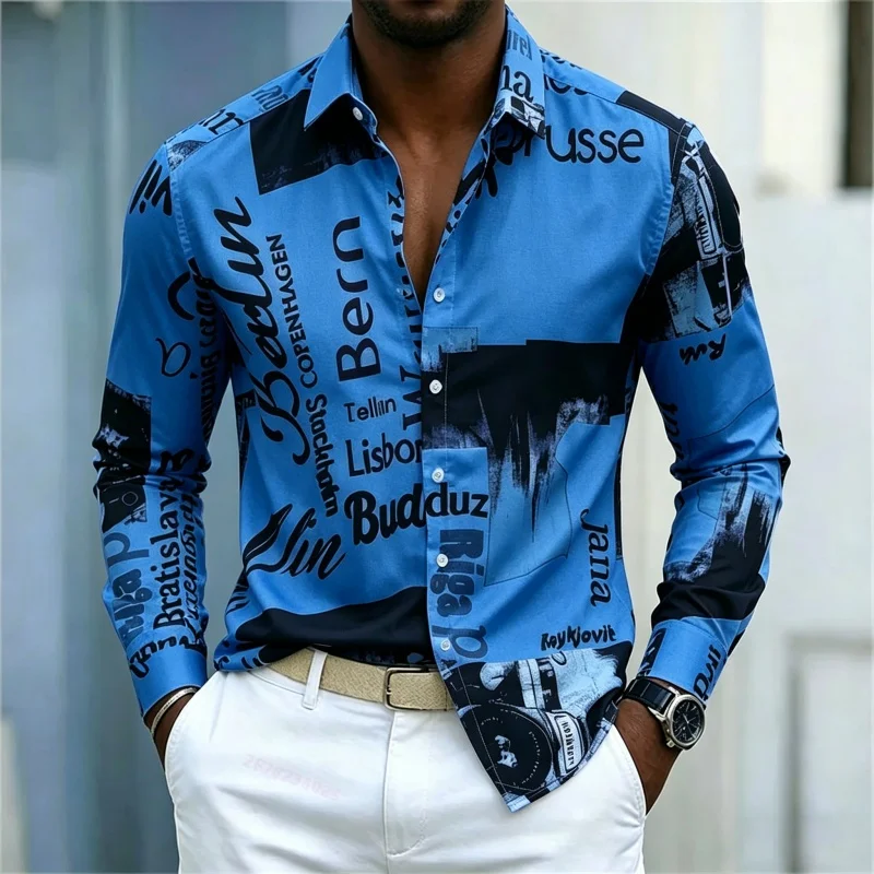 Męska koszula z nadrukiem, z d – Mens Fashion Casual recenzja i cena