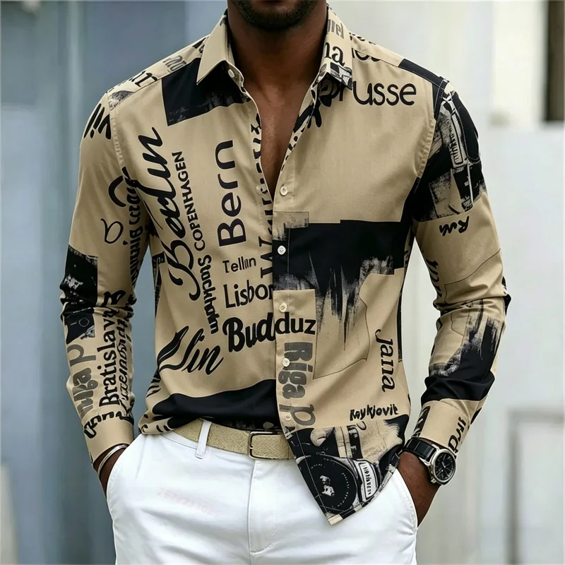 Męska koszula z nadrukiem, z d – Mens Fashion Casual recenzja i cena