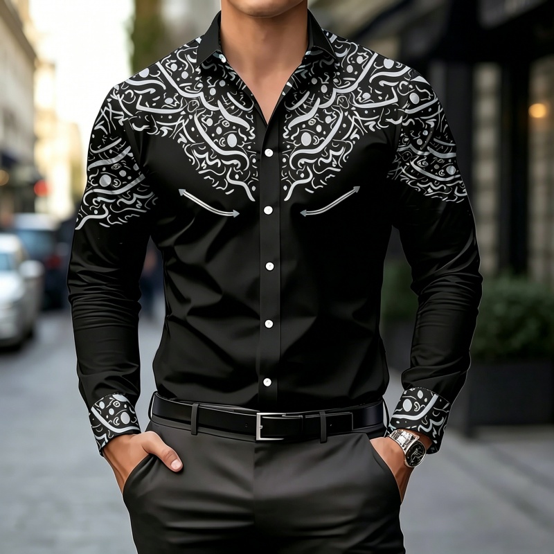 Koszula z kontrastowym nadruki – Mens Fashion Casual recenzja i cena