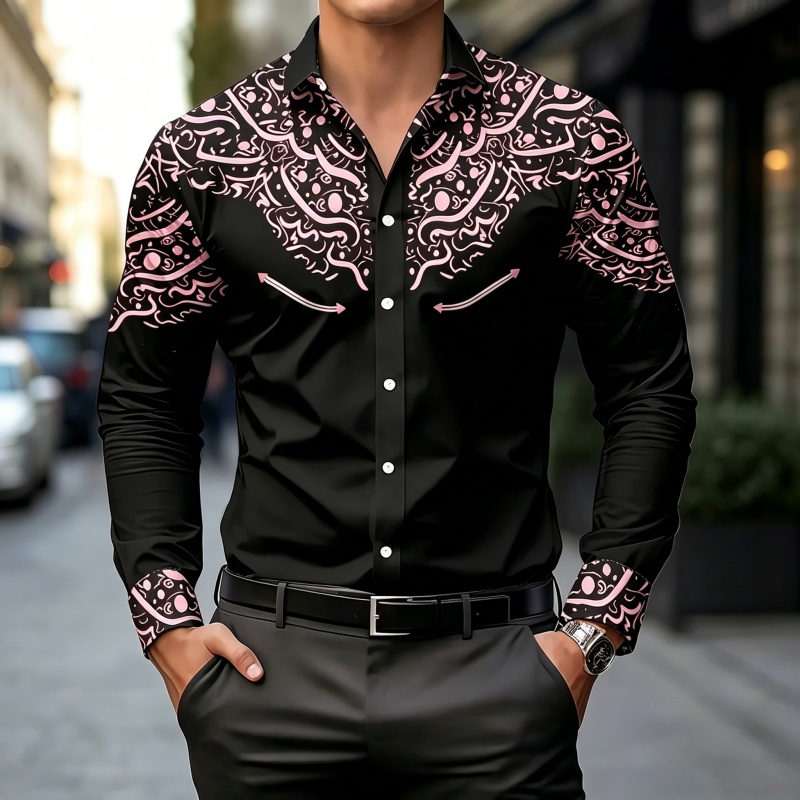 Koszula z kontrastowym nadruki – Mens Fashion Casual recenzja i cena