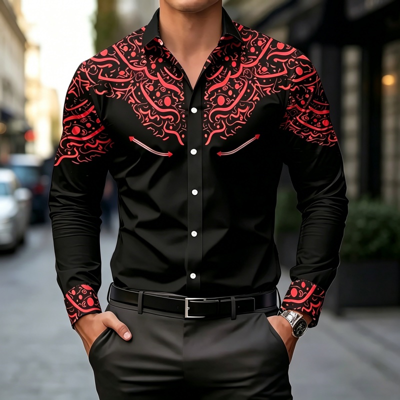 Koszula z kontrastowym nadruki – Mens Fashion Casual recenzja i cena