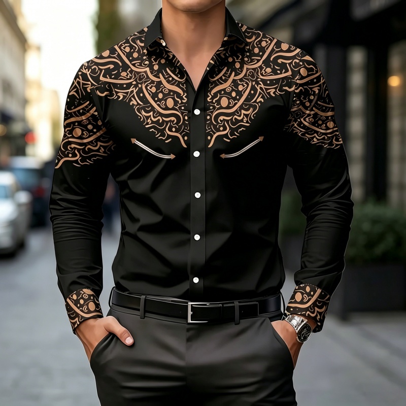 Koszula z kontrastowym nadruki – Mens Fashion Casual recenzja i cena